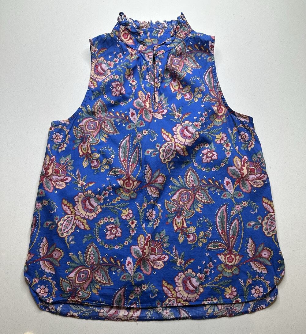 J. Crew Liberty Floral Belle Ruffle Neck Top in Flora Belle Blue Multi Size 2